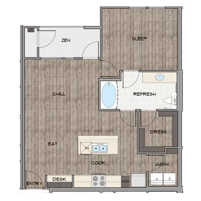 1 Bedroom, 1 Bathroom 3314 floor plan